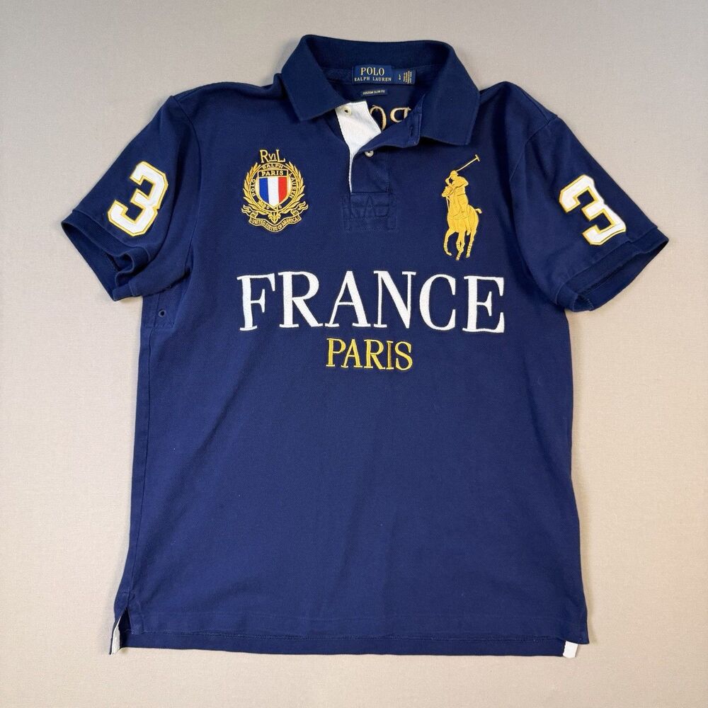 Polo Ralph Lauren Paris France Big Pony Polo Shirt Men's L Custom Slim Fit Rare